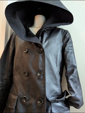 m0851 Waxed Cotton Double Breasted Hooded Coat | Made in Canada | Size 6